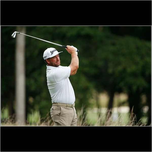 GREENSBORO, NORTH CAROLINA - AUGUST 14: Graeme McDowell of Northern Ireland plays his shot from the 12th tee during the second round of the Wyndham Championship at Sedgefield Country Club on August 14, 2020 in Greensboro, North Carolina. (Photo by Chris Keane/Getty Images)