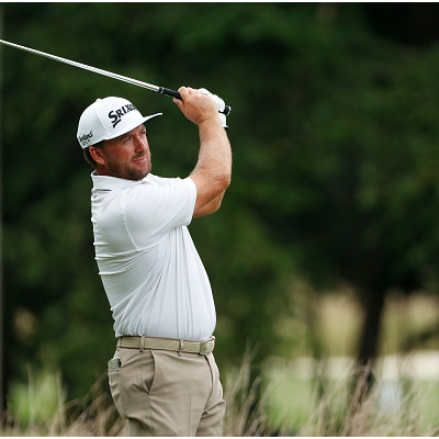 GREENSBORO, NORTH CAROLINA - AUGUST 14: Graeme McDowell of Northern Ireland plays his shot from the 12th tee during the second round of the Wyndham Championship at Sedgefield Country Club on August 14, 2020 in Greensboro, North Carolina. (Photo by Chris Keane/Getty Images)