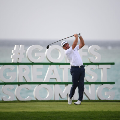 KAEC, SAUDI ARABIA - FEBRUARY 04: Graeme McDowell of Northern Ireland plays his tee shot on the 17th hole during Day One of the Saudi International powered by SoftBank Investment Advisers at Royal Greens Golf and Country Club on February 04, 2021 in King Abdullah Economic City, Saudi Arabia. (Photo by Ross Kinnaird/Getty Images)